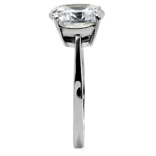 LOTK013 - High polished (no plating) Stainless Steel Ring with AAA Grade CZ  in Clear-9mm-1