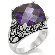 TK016 - High polished (no plating) Stainless Steel Ring with AAA Grade CZ  in Amethyst-0