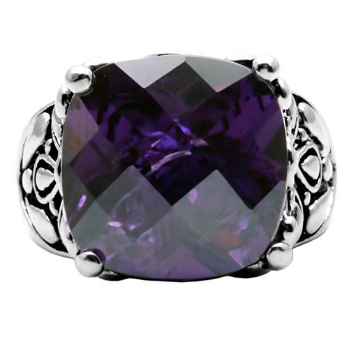TK016 - High polished (no plating) Stainless Steel Ring with AAA Grade CZ  in Amethyst-2