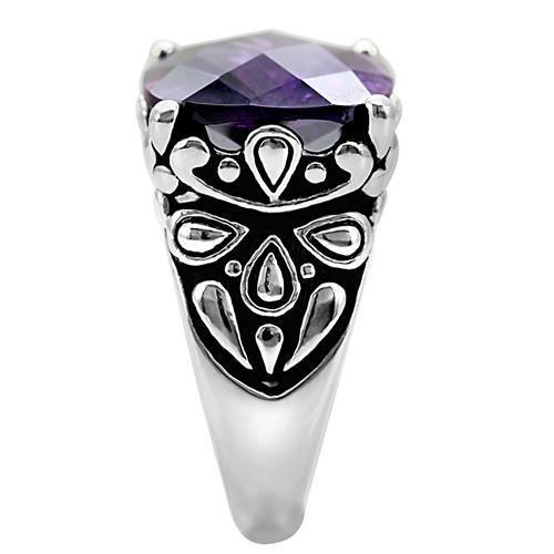 TK016 - High polished (no plating) Stainless Steel Ring with AAA Grade CZ  in Amethyst-4
