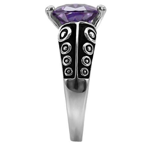 TK017 - High polished (no plating) Stainless Steel Ring with AAA Grade CZ  in Amethyst-4