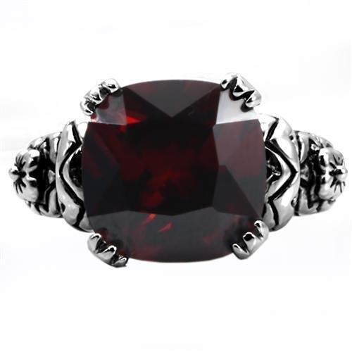TK018 - High polished (no plating) Stainless Steel Ring with AAA Grade CZ  in Garnet-2