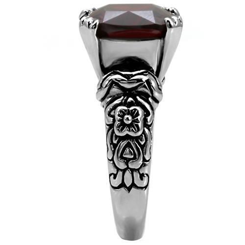 TK018 - High polished (no plating) Stainless Steel Ring with AAA Grade CZ  in Garnet-4