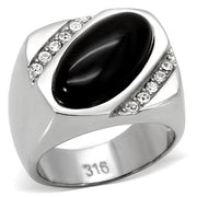 TK02214 - High polished (no plating) Stainless Steel Ring with Semi-Precious Agate in Jet-0