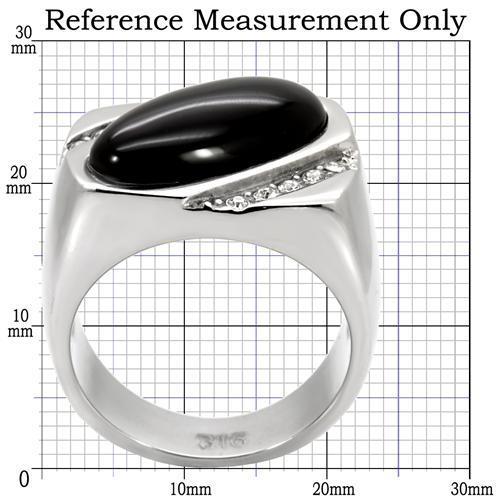 TK02214 - High polished (no plating) Stainless Steel Ring with Semi-Precious Agate in Jet-1