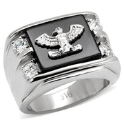 TK02221 - High polished (no plating) Stainless Steel Ring with Semi-Precious Agate in Jet-0