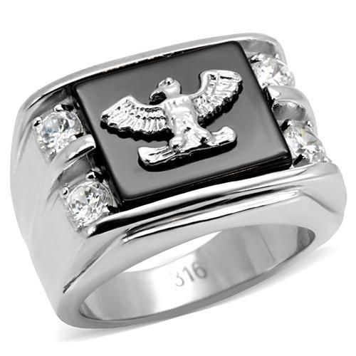 TK02221 - High polished (no plating) Stainless Steel Ring with Semi-Precious Agate in Jet-0
