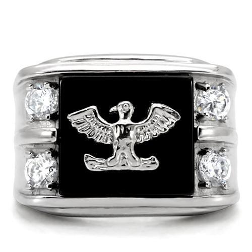 TK02221 - High polished (no plating) Stainless Steel Ring with Semi-Precious Agate in Jet-2