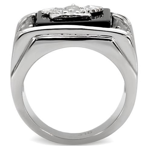 TK02221 - High polished (no plating) Stainless Steel Ring with Semi-Precious Agate in Jet-3