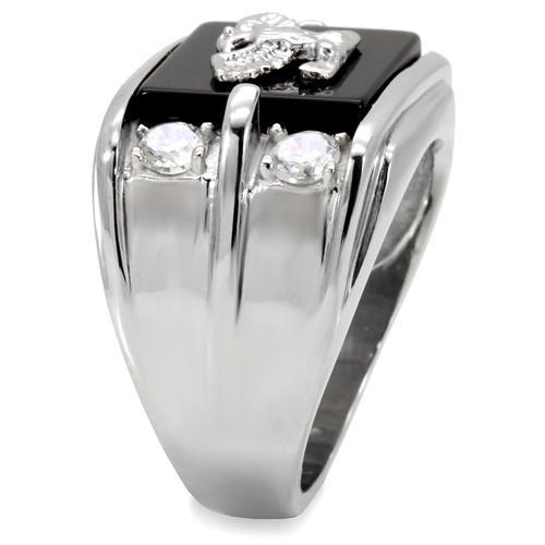 TK02221 - High polished (no plating) Stainless Steel Ring with Semi-Precious Agate in Jet-4
