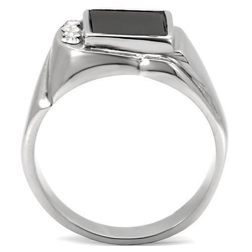 TK02225 - High polished (no plating) Stainless Steel Ring with Semi-Precious Agate in Jet-3