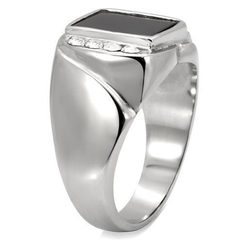 TK02225 - High polished (no plating) Stainless Steel Ring with Semi-Precious Agate in Jet-4