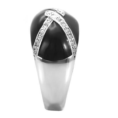 TK022 - High polished (no plating) Stainless Steel Ring with Top Grade Crystal  in Clear-4