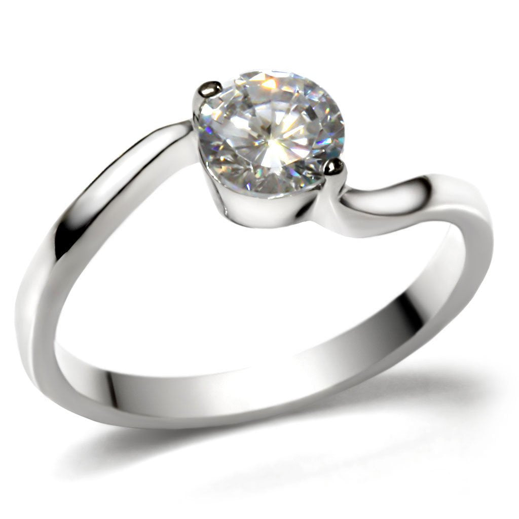 TK023 - High polished (no plating) Stainless Steel Ring with AAA Grade CZ  in Clear-0