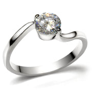 TK023 - High polished (no plating) Stainless Steel Ring with AAA Grade CZ  in Clear-0