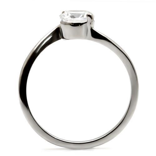 TK023 - High polished (no plating) Stainless Steel Ring with AAA Grade CZ  in Clear-3