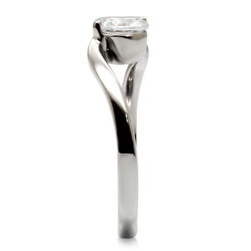 TK023 - High polished (no plating) Stainless Steel Ring with AAA Grade CZ  in Clear-4
