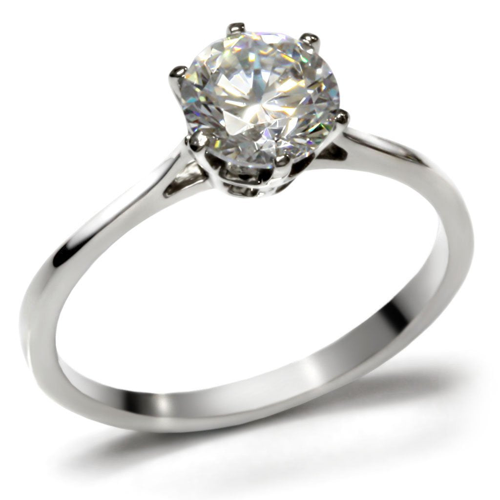 TK025 - High polished (no plating) Stainless Steel Ring with AAA Grade CZ  in Clear-0