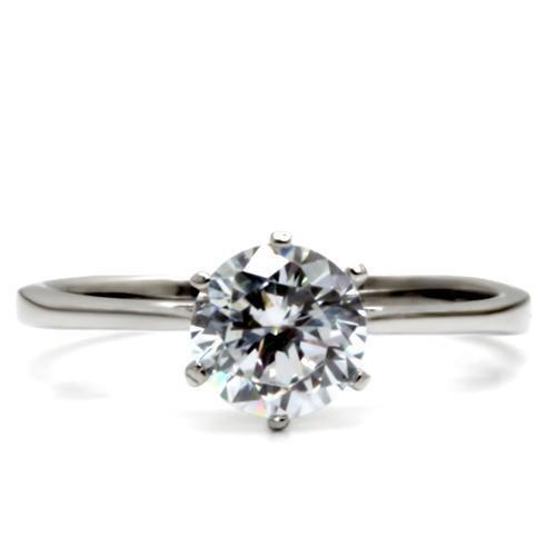 TK025 - High polished (no plating) Stainless Steel Ring with AAA Grade CZ  in Clear-2