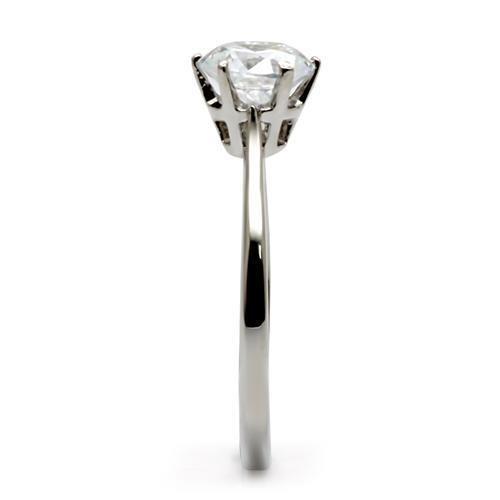 TK025 - High polished (no plating) Stainless Steel Ring with AAA Grade CZ  in Clear-4