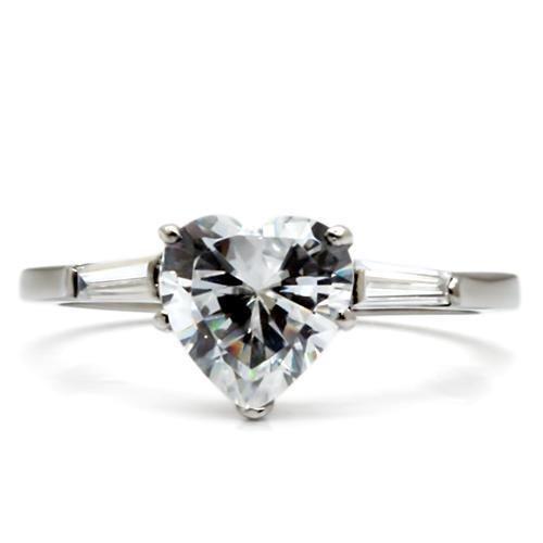 TK027 - High polished (no plating) Stainless Steel Ring with AAA Grade CZ  in Clear-2