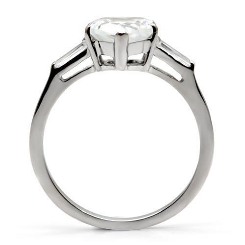 TK027 - High polished (no plating) Stainless Steel Ring with AAA Grade CZ  in Clear-3
