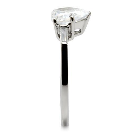 TK027 - High polished (no plating) Stainless Steel Ring with AAA Grade CZ  in Clear-4