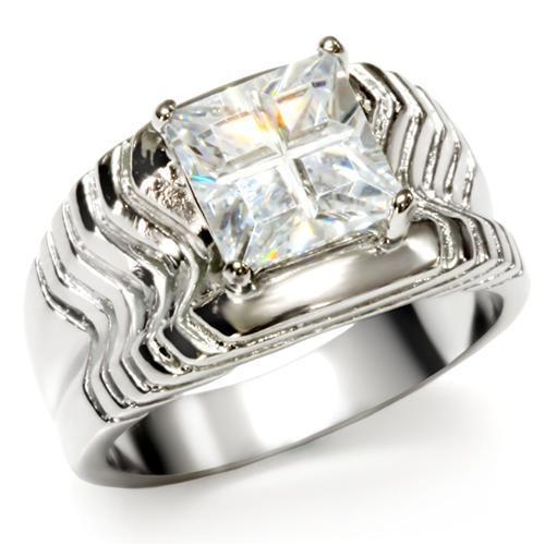 TK028 - High polished (no plating) Stainless Steel Ring with AAA Grade CZ  in Clear-0