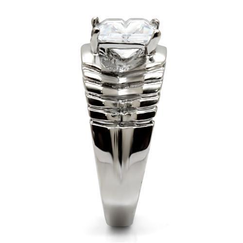 TK028 - High polished (no plating) Stainless Steel Ring with AAA Grade CZ  in Clear-4