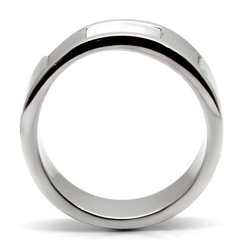 TK043 - High polished (no plating) Stainless Steel Ring with Precious Stone Conch in White-3