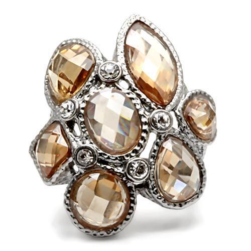 TK044 - High polished (no plating) Stainless Steel Ring with AAA Grade CZ  in Champagne-2