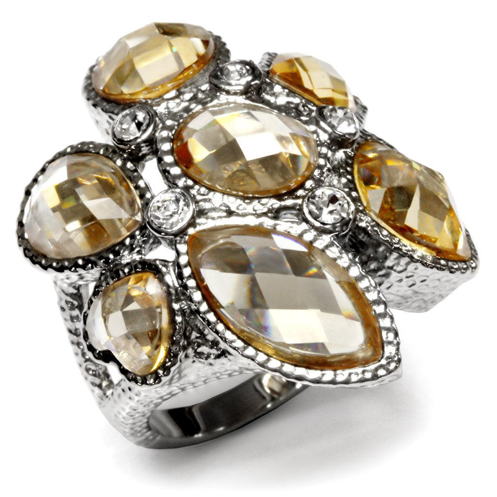 TK044 - High polished (no plating) Stainless Steel Ring with AAA Grade CZ  in Champagne-0