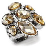TK044 - High polished (no plating) Stainless Steel Ring with AAA Grade CZ  in Champagne-0