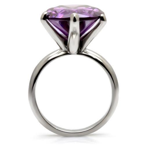 TK045 - High polished (no plating) Stainless Steel Ring with AAA Grade CZ  in Amethyst-3