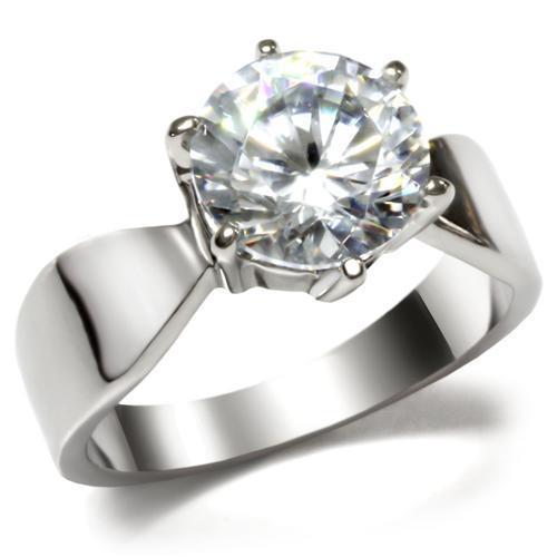 TK046 - High polished (no plating) Stainless Steel Ring with AAA Grade CZ  in Clear-0