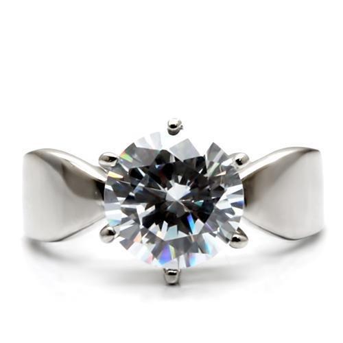 TK046 - High polished (no plating) Stainless Steel Ring with AAA Grade CZ  in Clear-2