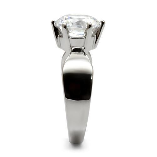 TK046 - High polished (no plating) Stainless Steel Ring with AAA Grade CZ  in Clear-4