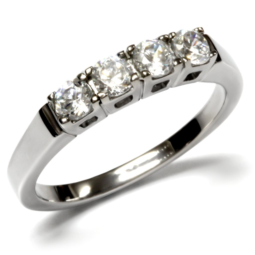 TK047 - High polished (no plating) Stainless Steel Ring with AAA Grade CZ  in Clear-0