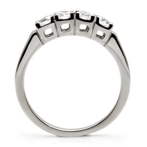 TK047 - High polished (no plating) Stainless Steel Ring with AAA Grade CZ  in Clear-3