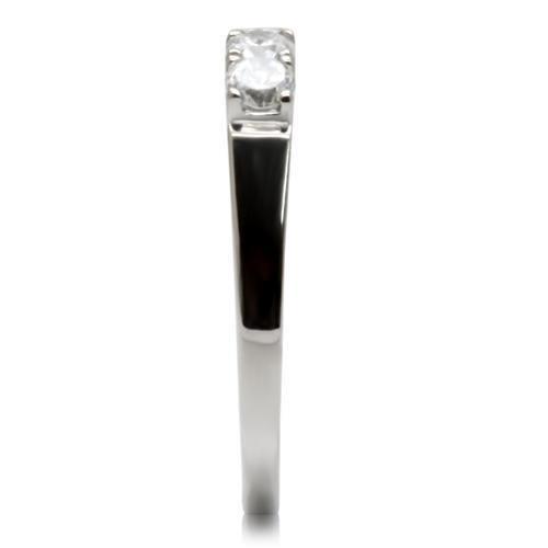 TK047 - High polished (no plating) Stainless Steel Ring with AAA Grade CZ  in Clear-4