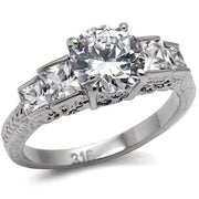 TK057 - High polished (no plating) Stainless Steel Ring with AAA Grade CZ  in Clear-0