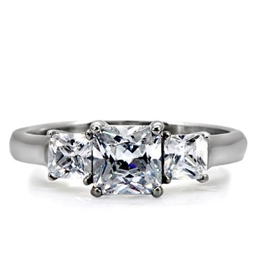 TK058 - High polished (no plating) Stainless Steel Ring with AAA Grade CZ  in Clear-2