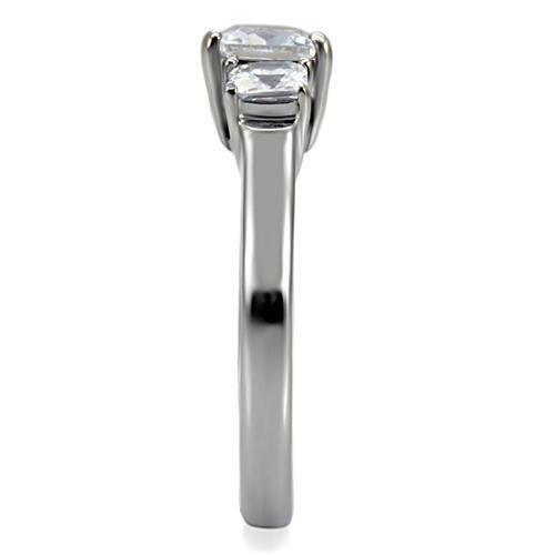 TK058 - High polished (no plating) Stainless Steel Ring with AAA Grade CZ  in Clear-4