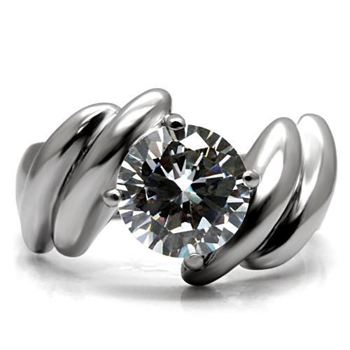 TK060 - High polished (no plating) Stainless Steel Ring with AAA Grade CZ  in Clear-2