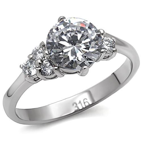 TK062 - High polished (no plating) Stainless Steel Ring with AAA Grade CZ  in Clear-0