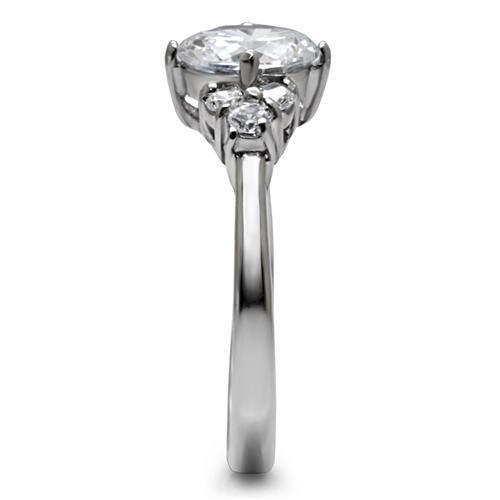 TK062 - High polished (no plating) Stainless Steel Ring with AAA Grade CZ  in Clear-4