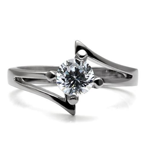 TK063 - High polished (no plating) Stainless Steel Ring with AAA Grade CZ  in Clear-2