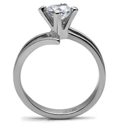 TK063 - High polished (no plating) Stainless Steel Ring with AAA Grade CZ  in Clear-3
