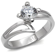 TK063 - High polished (no plating) Stainless Steel Ring with AAA Grade CZ  in Clear-0