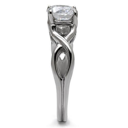 TK065 - High polished (no plating) Stainless Steel Ring with AAA Grade CZ  in Clear-4